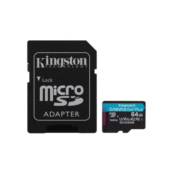 Cartão de Memória Micro SD Kingston 64GB Canvas Go Plus C/Adaptador-SDCG3/64GB