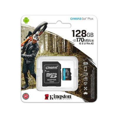 Cartão de Memória Micro SD Kingston 128GB Canvas Go Plus C/Adaptador-SDCG3/128GB Cartão de Memória Micro SD Kingston 128GB Canvas Go Plus C/Adaptador-SDCG3/128GB