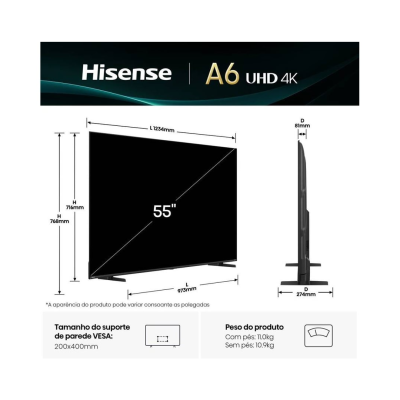 LED TV HISENSE 55" 4K HDR10+ SMART TV VIDAA U8.5